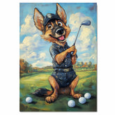 German Shepherd Golf Dog Canvas Wall Art for Pet Lovers Sports Painting for Golf Décor on Ready to Hang 1.5" Thick Canvas Wrap, Floating Framed Canvas, Flat Rolled Canvas